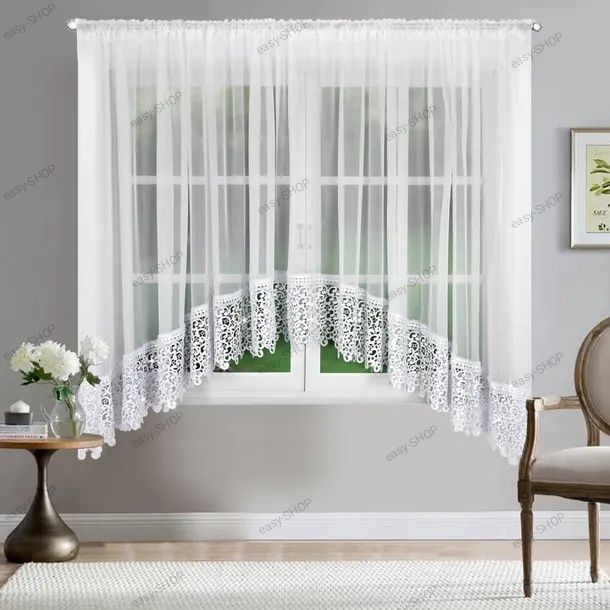 Biała firana 175x400 wzór łuk z gipiurą