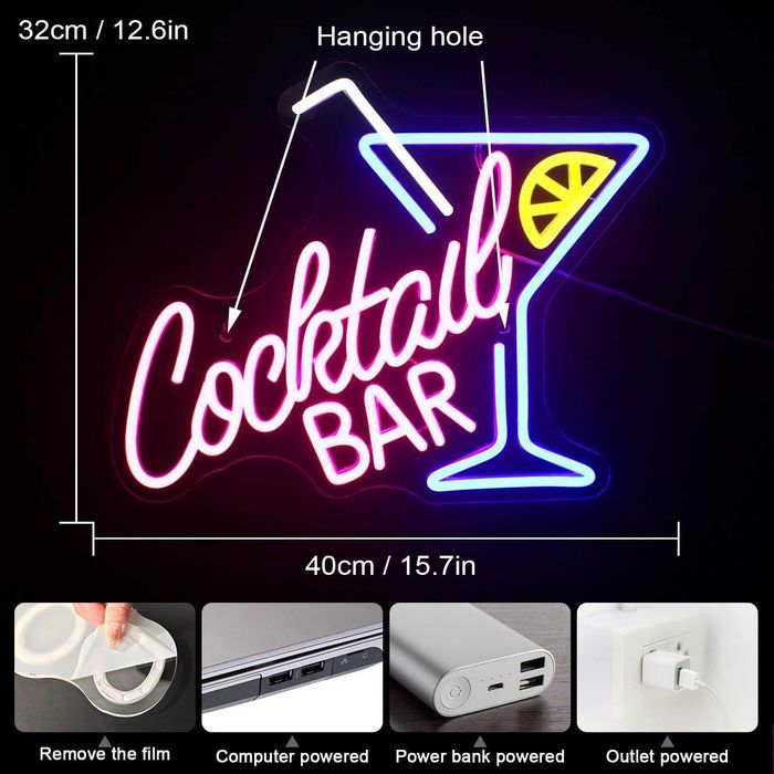 Placar Luminoso Decorativo com Iluminação LED Néon em Base de Acrílico - Carregado por USB - Diferentes Frases e Temas