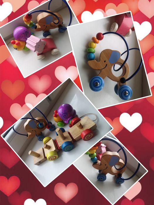 Drewniane zabawki interakrywne slonik i krowa