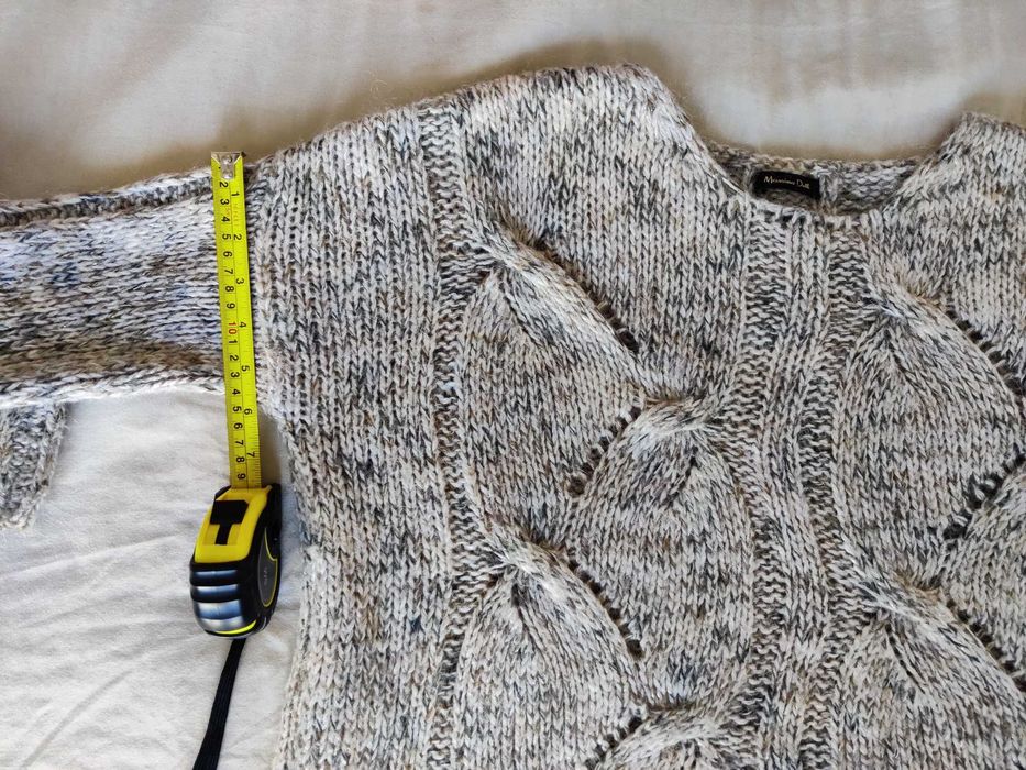 Suéter Pulôver Cinza Cáqui Chunky Tricotado Ouro Mohair Lã Aran M