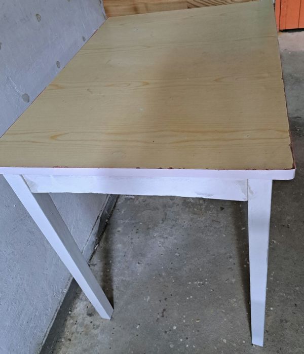 Stół Kuchenny Drewniany Biały - Nieduży, Praktyczny, Stary