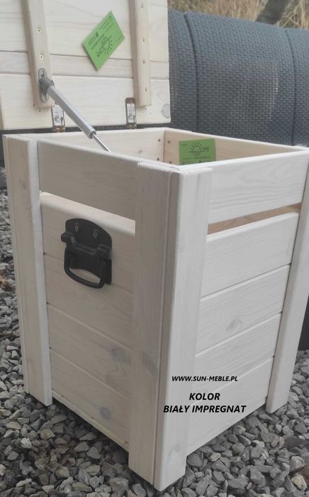 Taboret z Pojemnikiem Pufa Skrzynia 40x40x50 KOLOR BIAŁY IMPREGNAT MAT