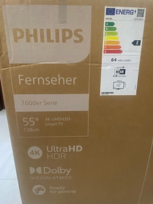 TV Philips 55” 4K UHD Smart TV – Dolby Vision/Atmos – Nova na Caixa