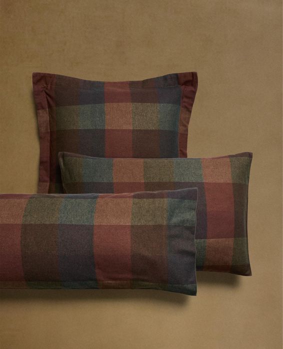 (75x50 CM) Fronha De Almofada Flanela Quadrados Zara Home NOVO