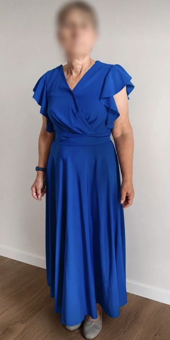 Elegancka długa sukienka chabrowa kobaltowa 38 M wesele studniówka maxi