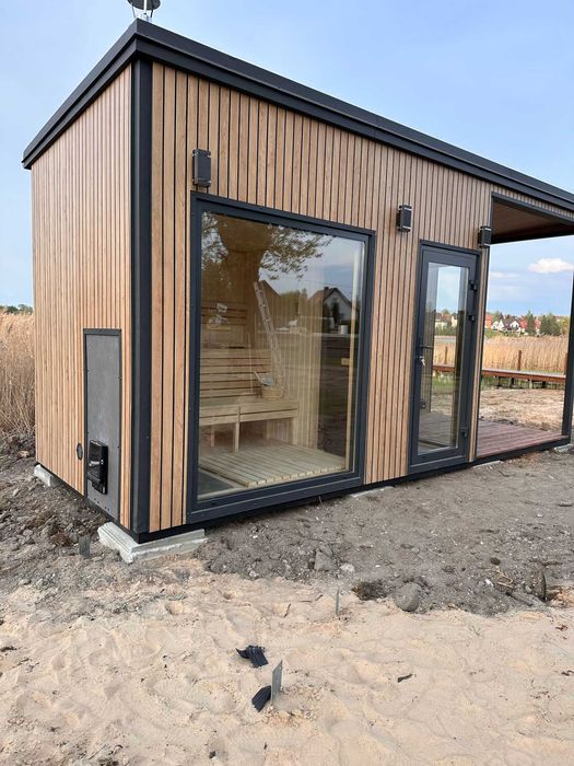 SAUNA ogrodowa PREMIUM 6 x 2,4m Hybryda WIFI wiata na BALIA JACUZZI