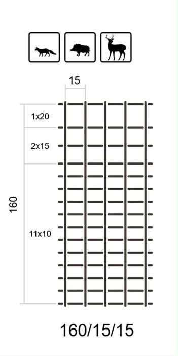 SIATKA LEŚNA ogrodzeniowa 160/15/15  wykonana z mocnego druta fi 2,5mm