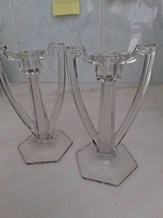 Par de castiçais estilo arte nova, Krystol, vintage