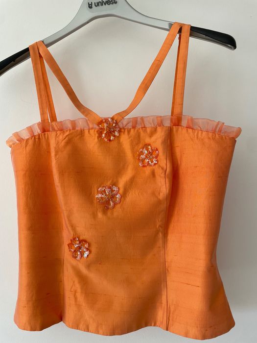 Conjunto 3 peças de roupa laranja em seda selvagem