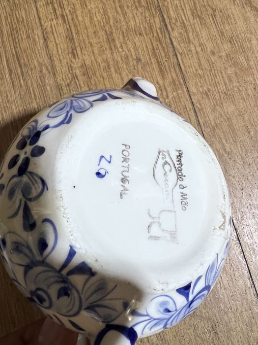 Açucareiro em Cerâmica Portuguesa Pintado à Mão - Azul e Branco
