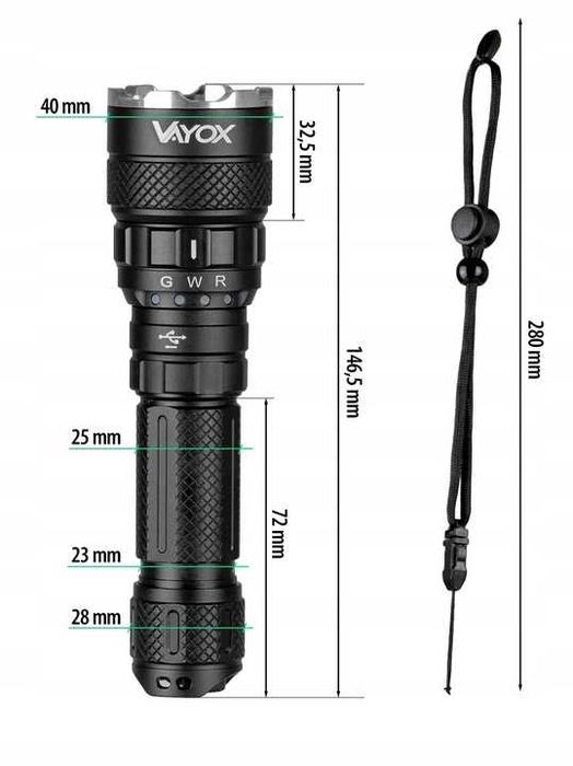 LATARKA LED Taktyczna Akumulatorowa ZOOM wojskowa PRO usb-c mocna