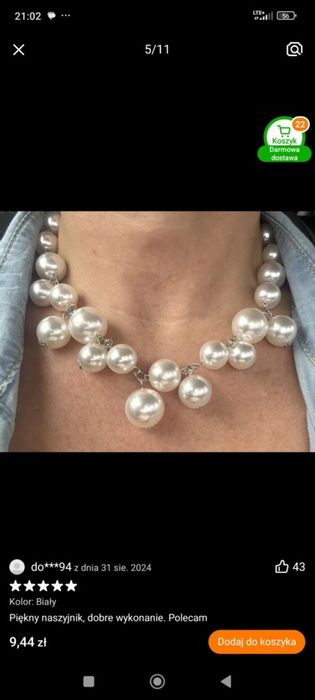 Nowa przepiękna kolia naszyjnik a'la perłowa