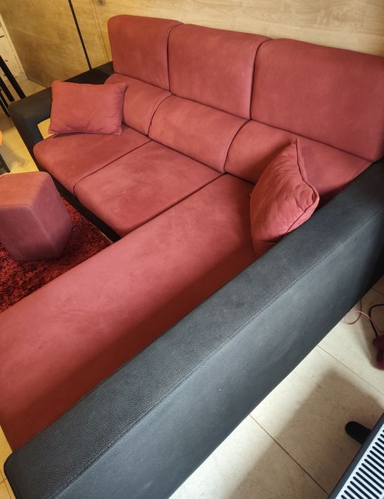 Sofá Chaise-Longue c/ Arrumação + 2 Pufes