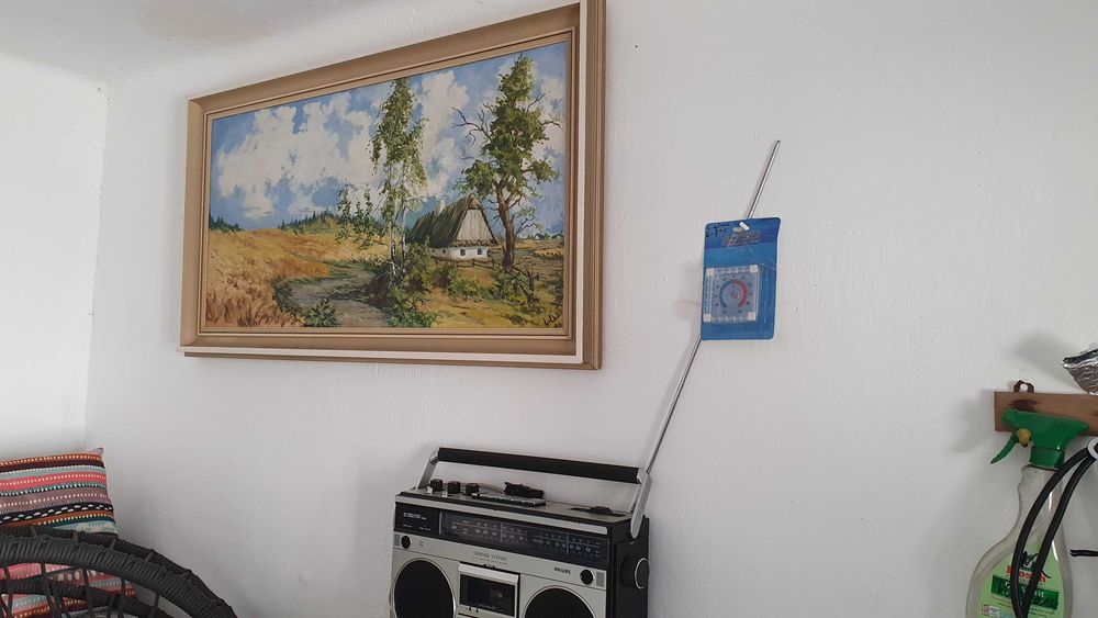 Duży stary olejny obraz na płótnie antyk Racibórz śląskie