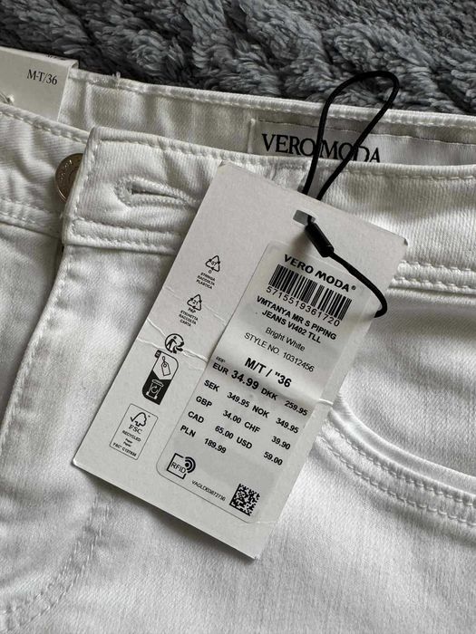 Białe spodnie jeansy Vero Moda skinny denim średni stan 36 GRATIS Mid