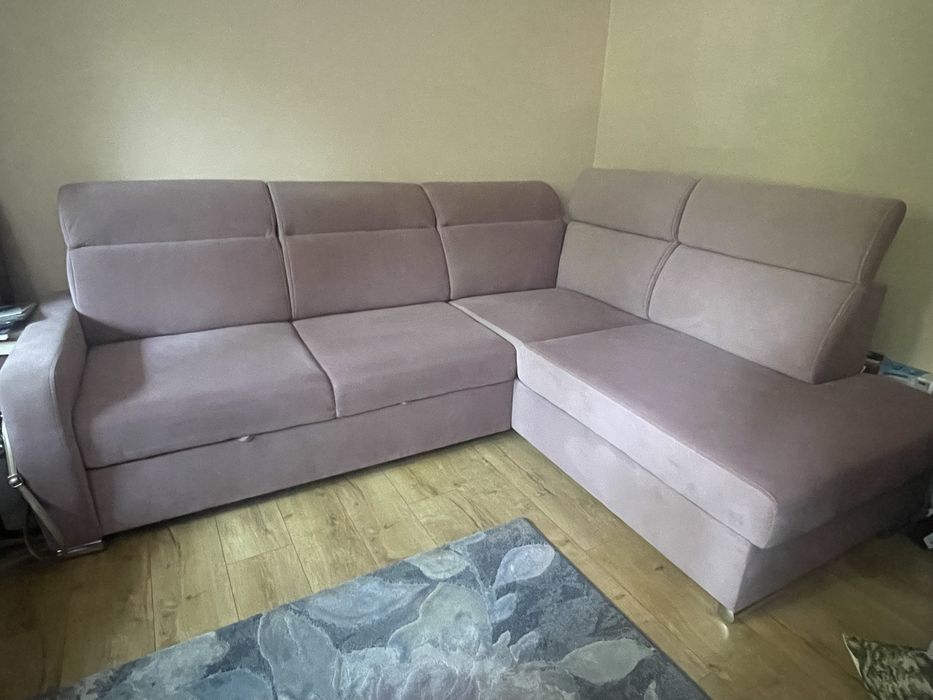 Sofa narożna z funkcją spania brudny cimny róż 265 cm x 210