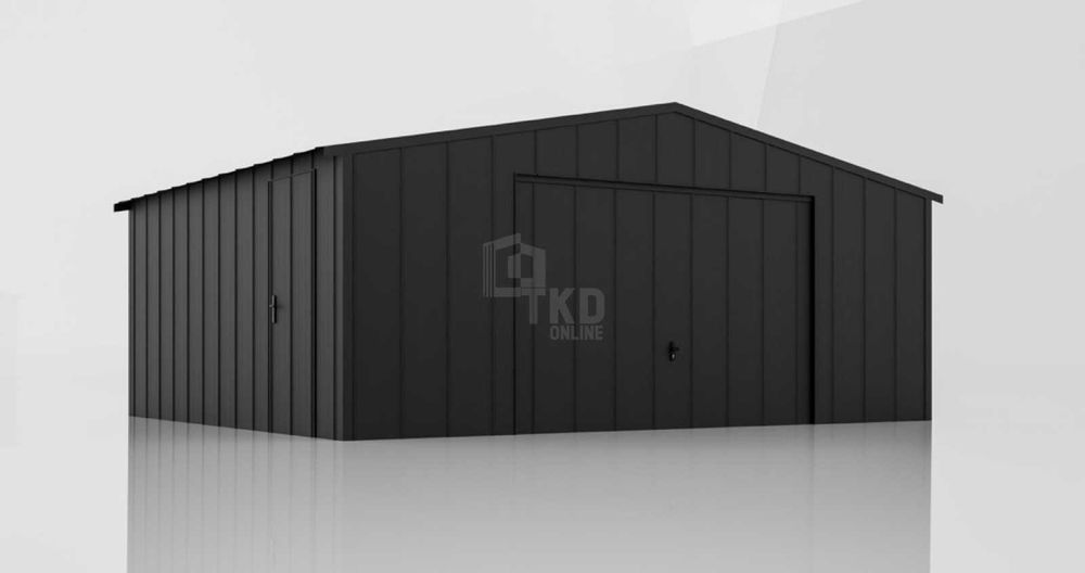 Garaż blaszany 6x6 brama uchylna drzwi blacha na rąbek dach TKD380