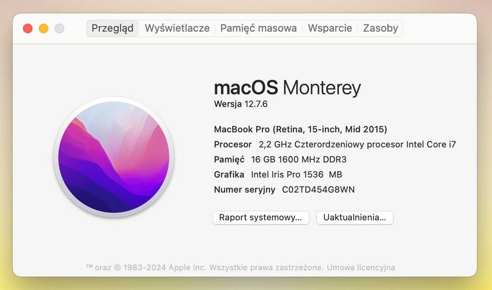 MacBook Pro 15” (2015) | Intel i7 | 16 GB RAM | SSD 256GB