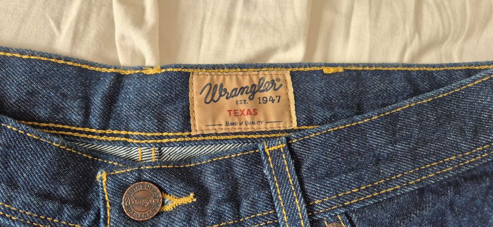 NOWE jeansy męskie klasyk WRANGLER pas-86 dł.-110cm granatowe Warszawa