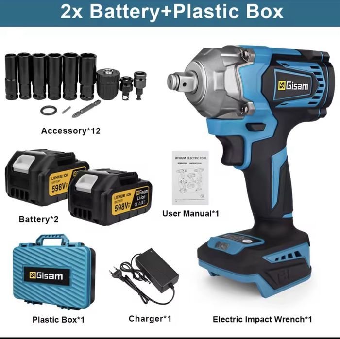 Gismo 1200N.M Torque Brushless Chave de impacto elétrica 1/2 polegada Chave de fenda sem fio Ferramenta elétrica para Makita 18V Bateria Pin