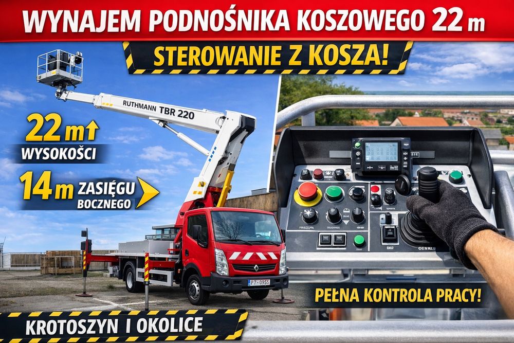 Podnośnik koszowy 22m | Sterowanie z kosza | Krotoszyn +65 km wynajem