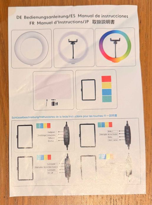 Ring Light LED RGB com Tripe e Comando Bluetooth Completo