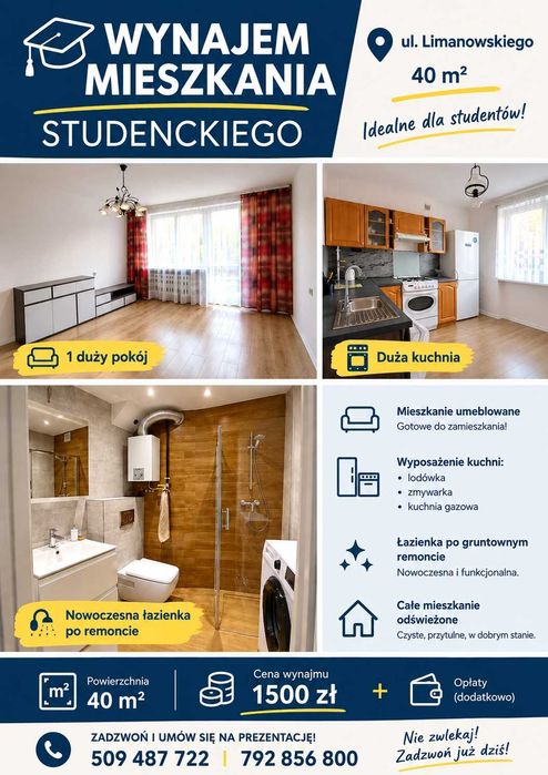 Mieszkanie studenckie, kawalerka 40m2