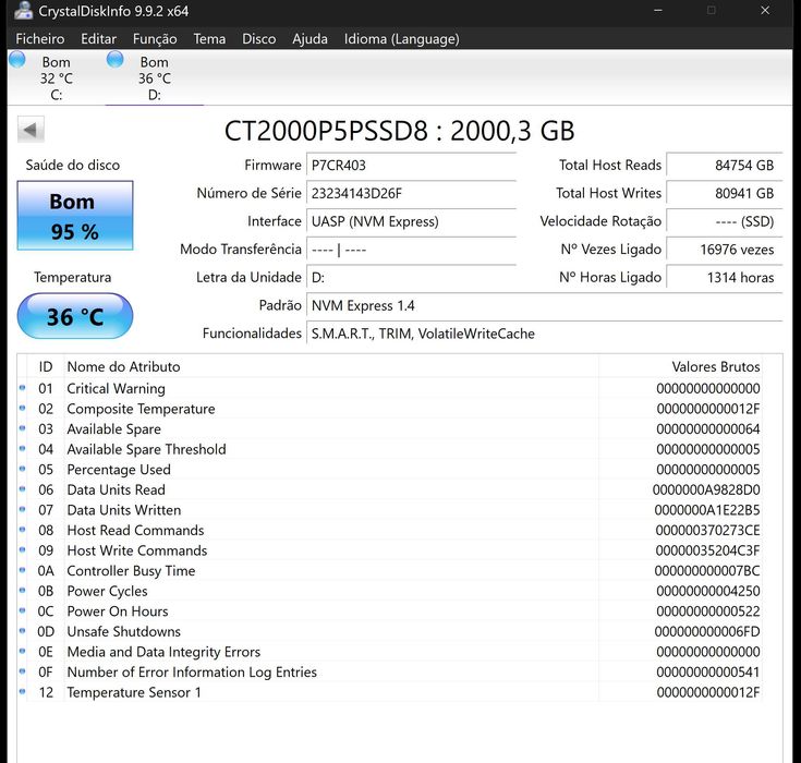 SSD Crucial P5 Plus CT2000P5PSSD8 2TB (PCIe 4.0, 3D NAND, NVMe, M.2) até 6600MB/s