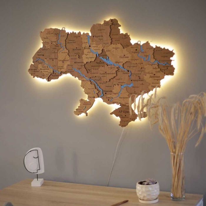 Дерев"яна мапа України з Led підсвіткою карта Украины с подсветкой
