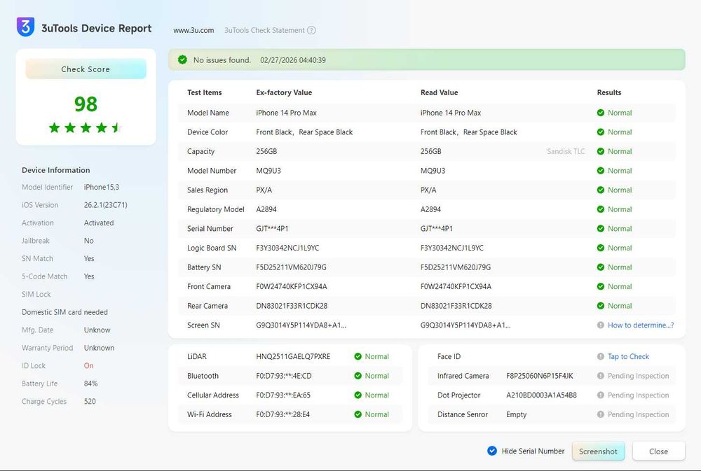 Apple iPhone 14 Pro Max 256GB Czarny, Stan BDB, Bateria 85%