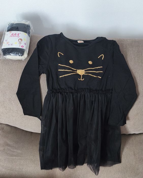 Vestido gata Halloween com collants