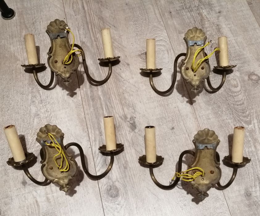 Kinkiety mosiężne, Vintage, 4 szt. vintage
