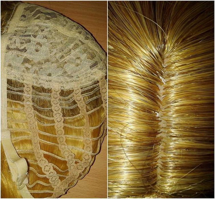 Krótka żółta peruka z odrostem przedziałkiem falowana wig cosplay