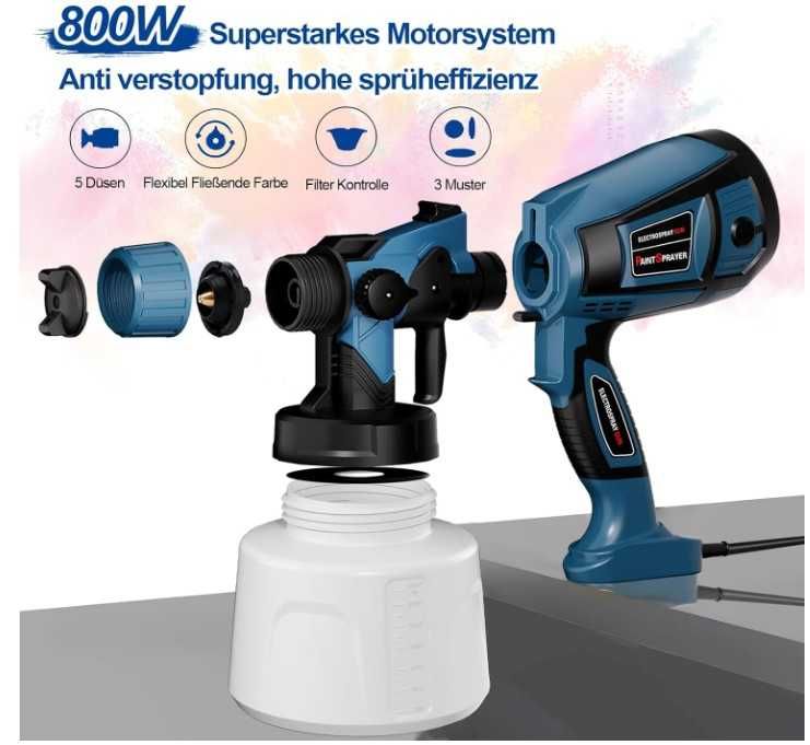 Elektryczny pistolet do malowania 800W, 5 dysz, 1400ml Lutranstra