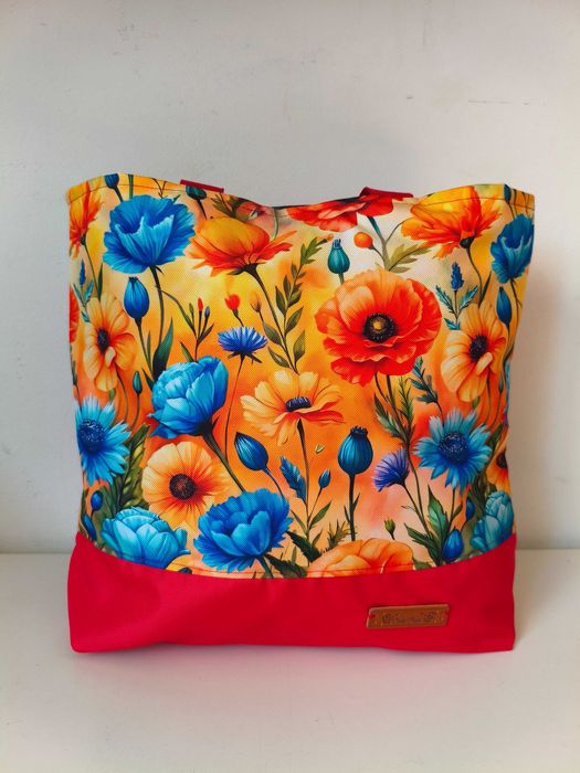 Torba shopper Hand made maki chabry wielorazowa Eco bag