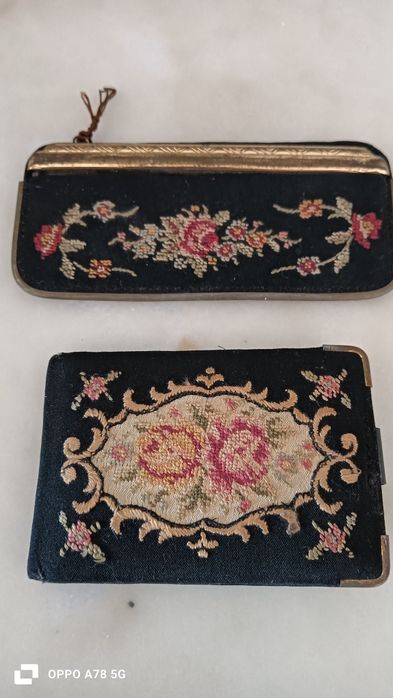 Espelho c/pente e carteira de costura antiga