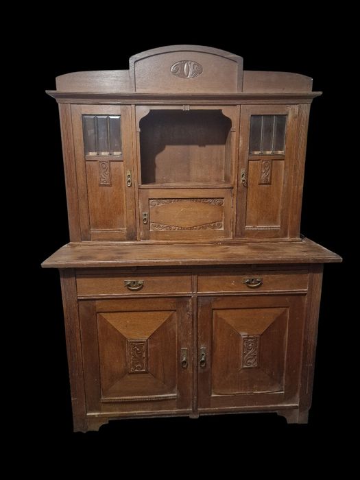 Kredens secesyjny z nadstawką – styl vintage | fornirowany dąb | unika