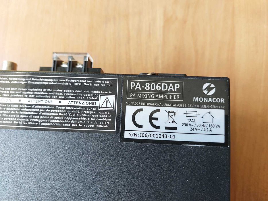 Cyfrowy wzmacniacz miksujący MONACOR PA-806DAP 60 W Mono