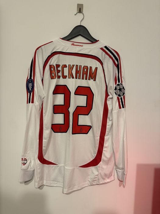 BECKHAM AC MILAN 2006/2007 z FINALU vintage long sleveed Biala domowa pilkarska