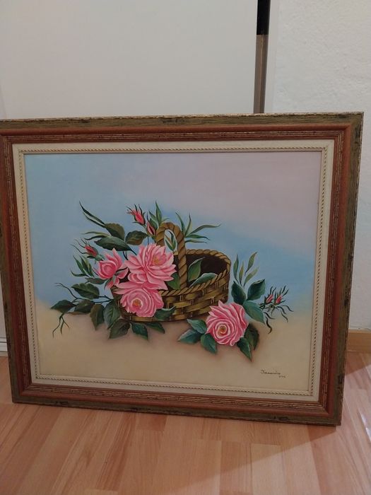 Quadro com moldura cesto de rosas