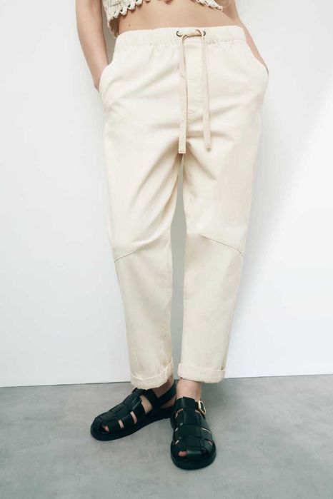Zara Spodnie bawełniane ecru XS