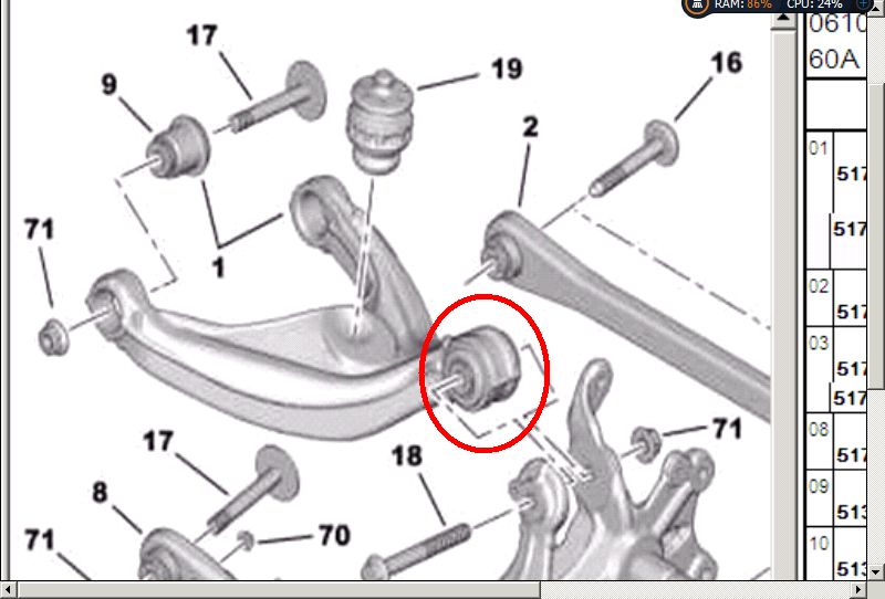 Сайлентблок наружный заднего верхнего рычага Пежо 407, Ситроен C5 X7.