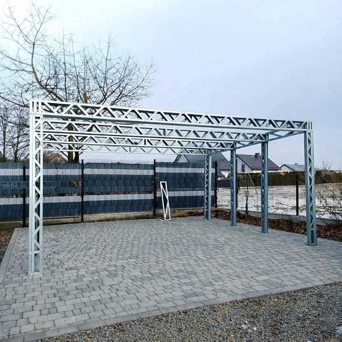 Wiata na dwa samochody, grafitowa, z panelami bocznymi, komplet, tanio