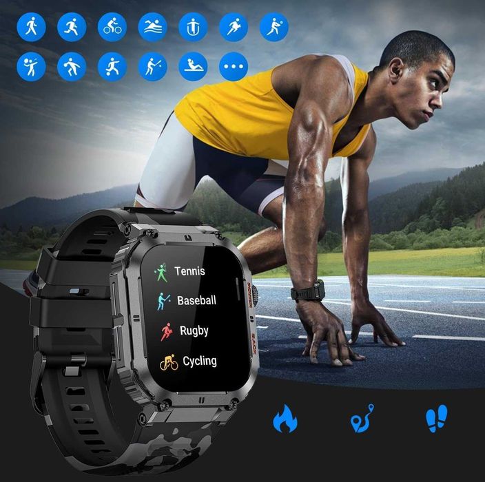 ESFOE BW1847 Smartwatch męski wojskowy 400 mAh NOWY mocny odporny