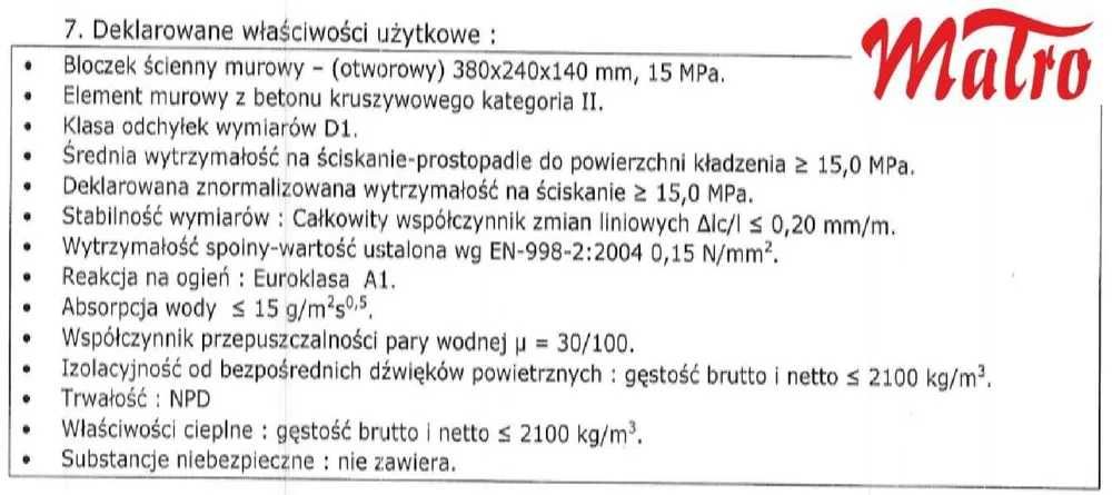 Bloczki betonowe fundamentowe Małrus 38/24/14cm bloczek betonowy