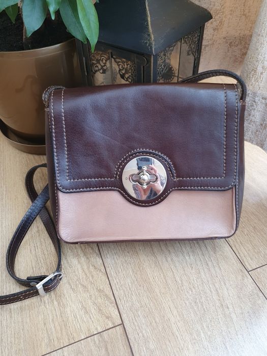 Torebka damska brąz z beżem skórzana