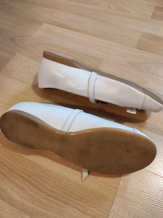 Baleriny skórzane białe cyrkonie 36