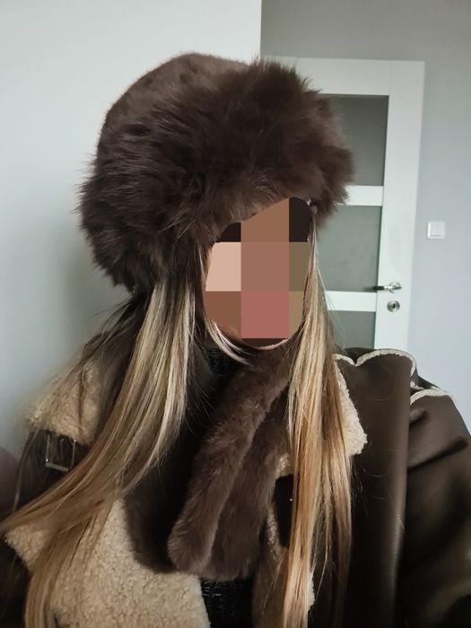 futrzany komplet czapka szal rosyjski styl futro futrzana beret russia