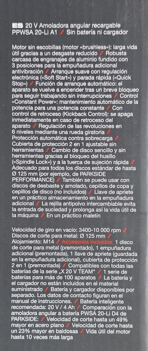 Rebarbadora 20v completa Parkside