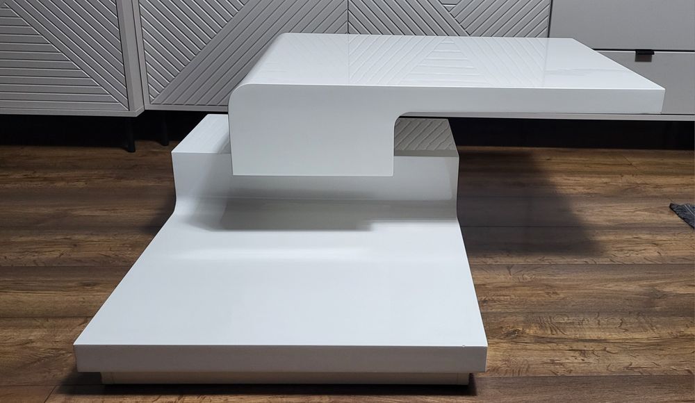 Stolik kawowy obrotowy biały połysk Agata Meble